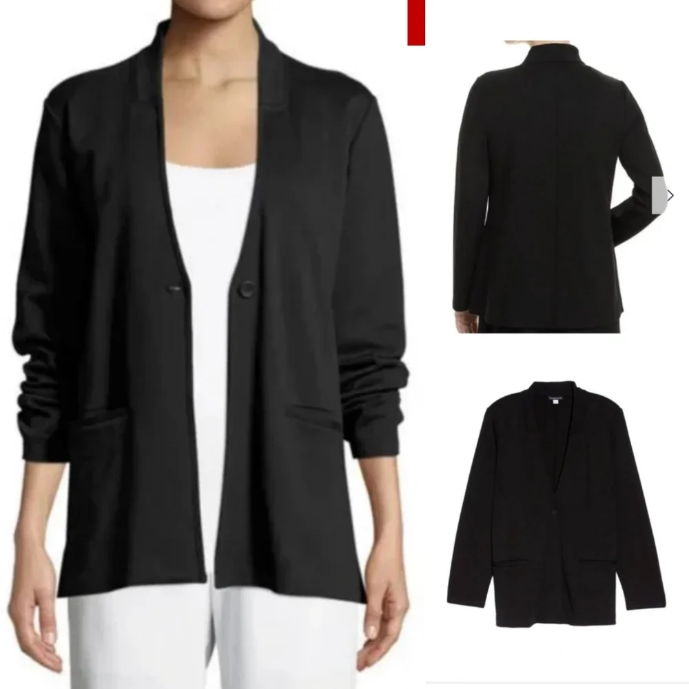 Eileen Fisher Black Stand Collar One Button Blazer Size M New With Tag - Picture 2 of 7